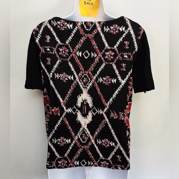 SANDRO PARIS Office Siren Blouse Sz2 US M Cowhide Leather Zip Sleeve Geometric - Picture 4 of 13